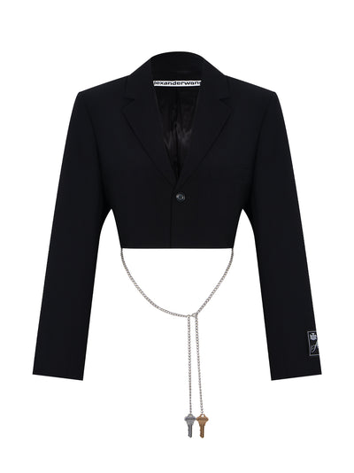 Wool-Blend Raw-Edged Blazer (Black)