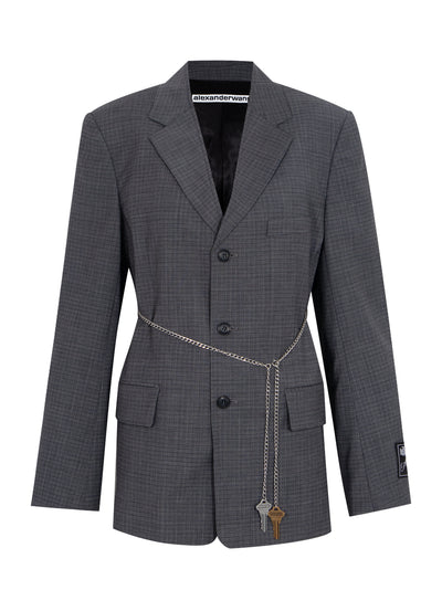 Wool-Blend Raw-Edged Blazer (Dark Grey Melange)