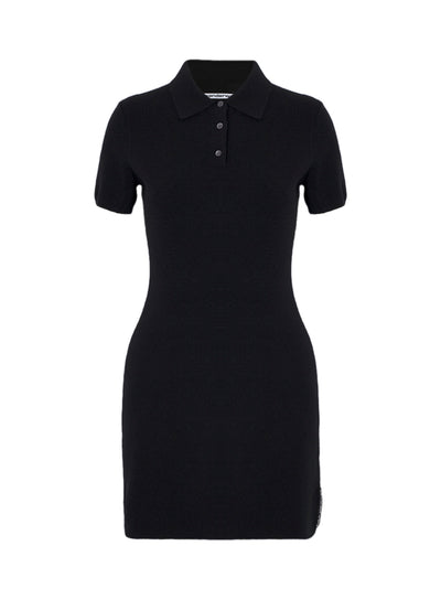 Wool-Blend Short Sleeve Polo Dress (Black)