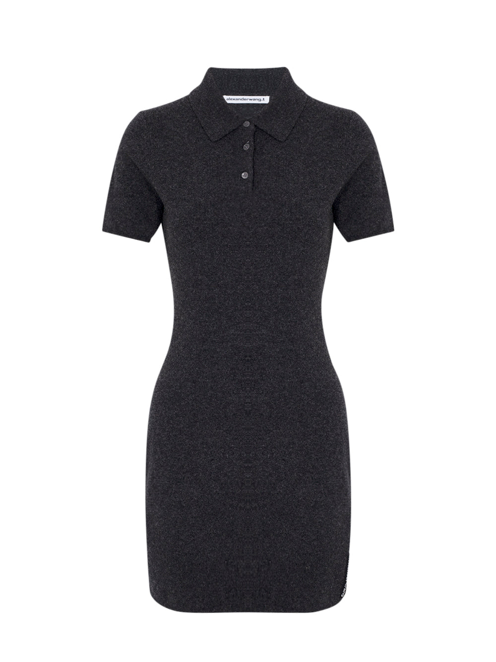 Wool-Blend Short Sleeve Polo Dress (Charcoal)