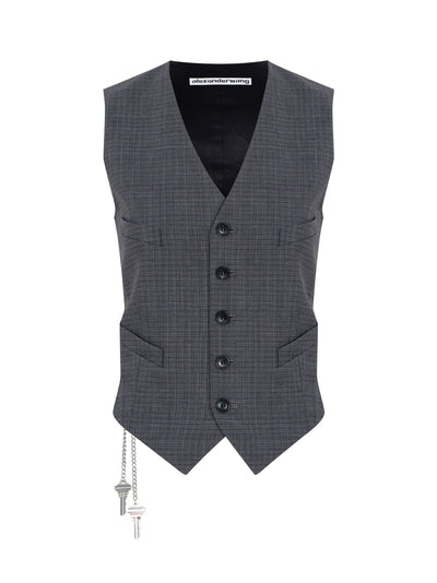 Wool-Blend Vest With Chain-Link (Dark Grey Melange)