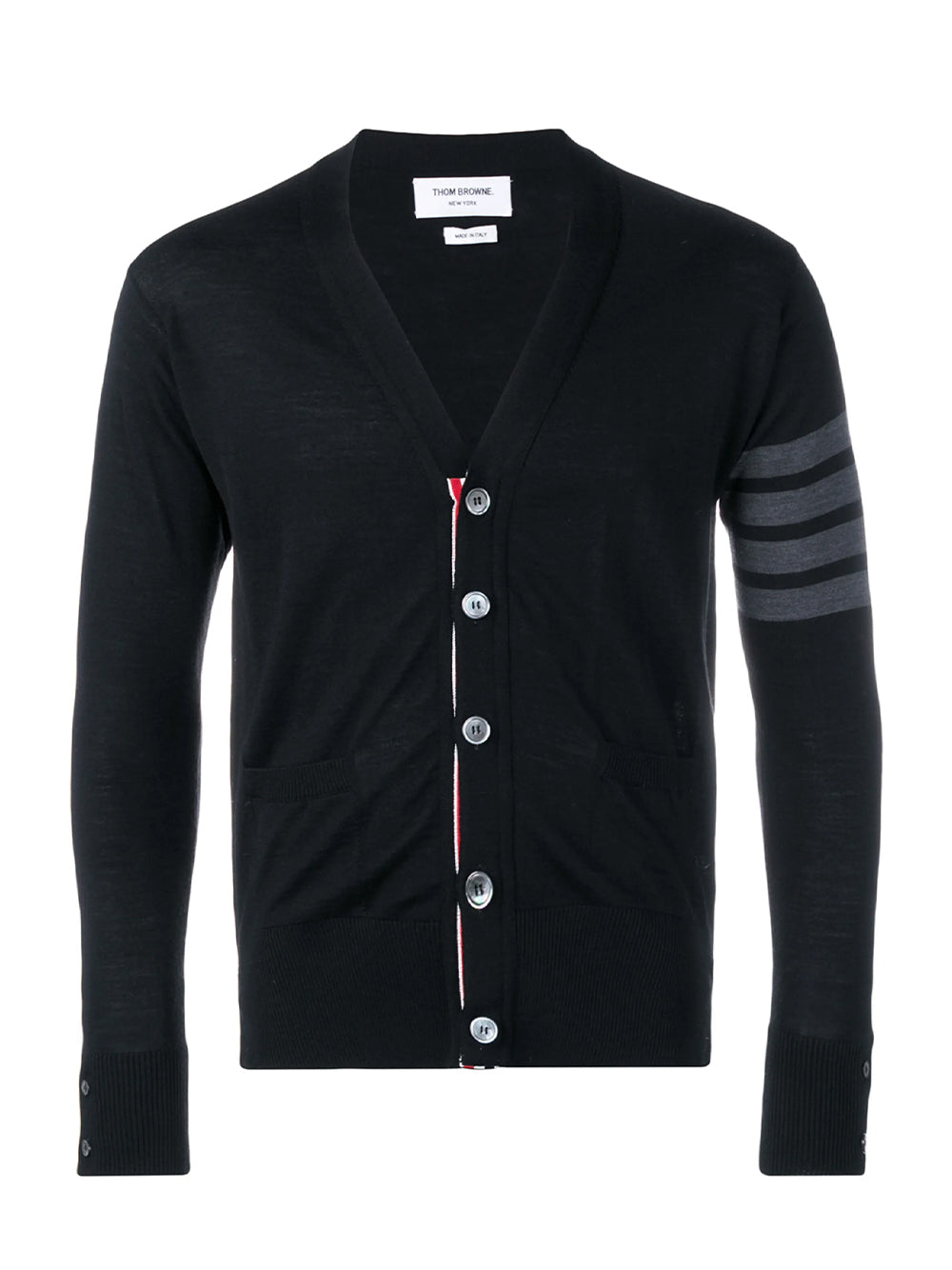 Wool Classic 4-Bar V-Neck Cardigan (Black)