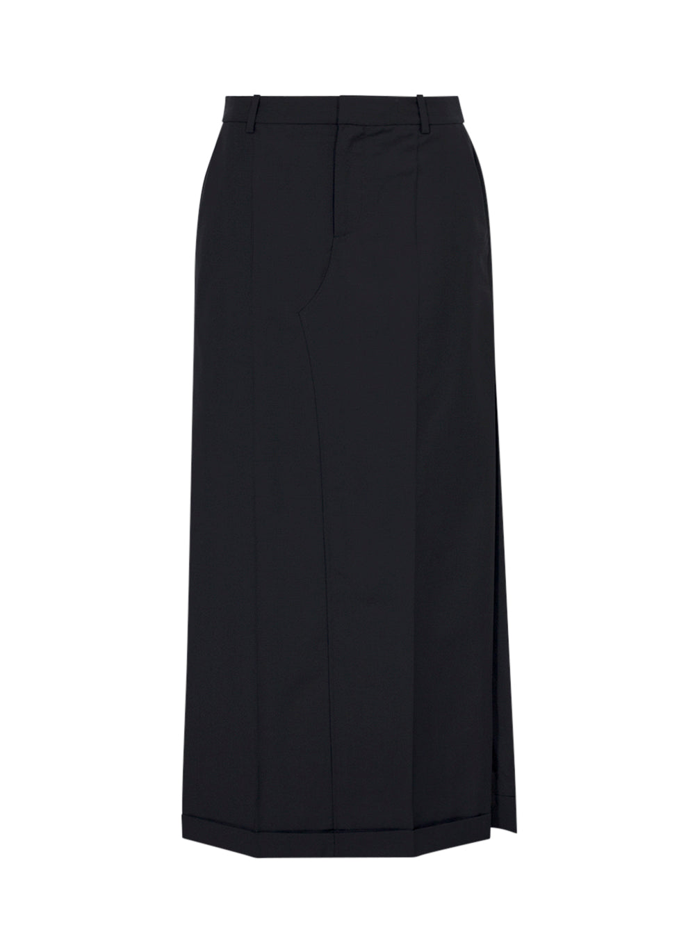 Wool Mohair Tailored Maxi Skirt (Black)