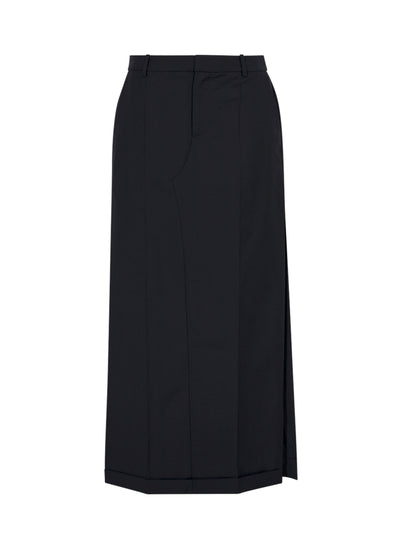 Wool Mohair Tailored Maxi Skirt (Black)