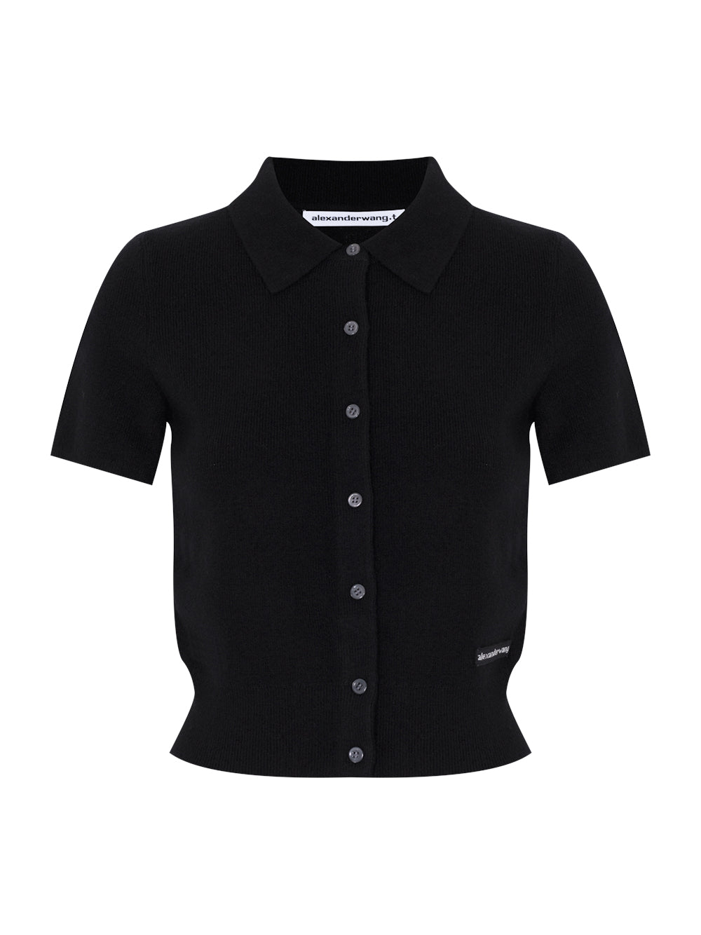 Wool Short Sleeve Polo Cardigan (Black)