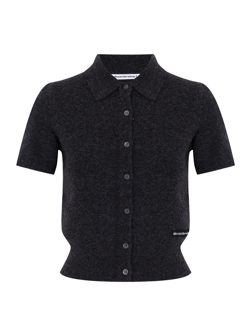 Wool Short Sleeve Polo Cardigan (Charcoal)