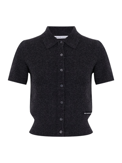 Wool Short Sleeve Polo Cardigan (Charcoal)