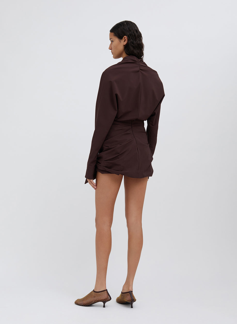 Wrapped Tie Dolman Mini Dress (Mahogany)