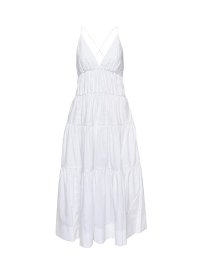 Wrinkle Free Cotton Tier Dress (White)