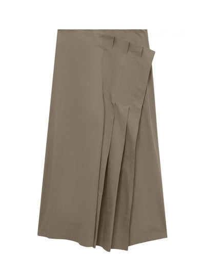 Asymmetric Poplin Midi Skirt (Beige)