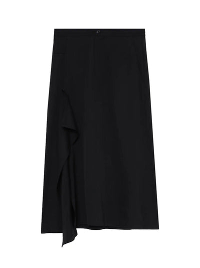 Wool Gabardine Right Side Flap Skirt (Black)