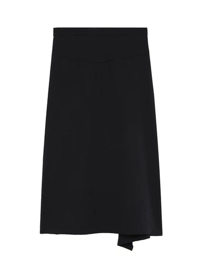 Wool Gabardine Right Side Flap Skirt (Black)