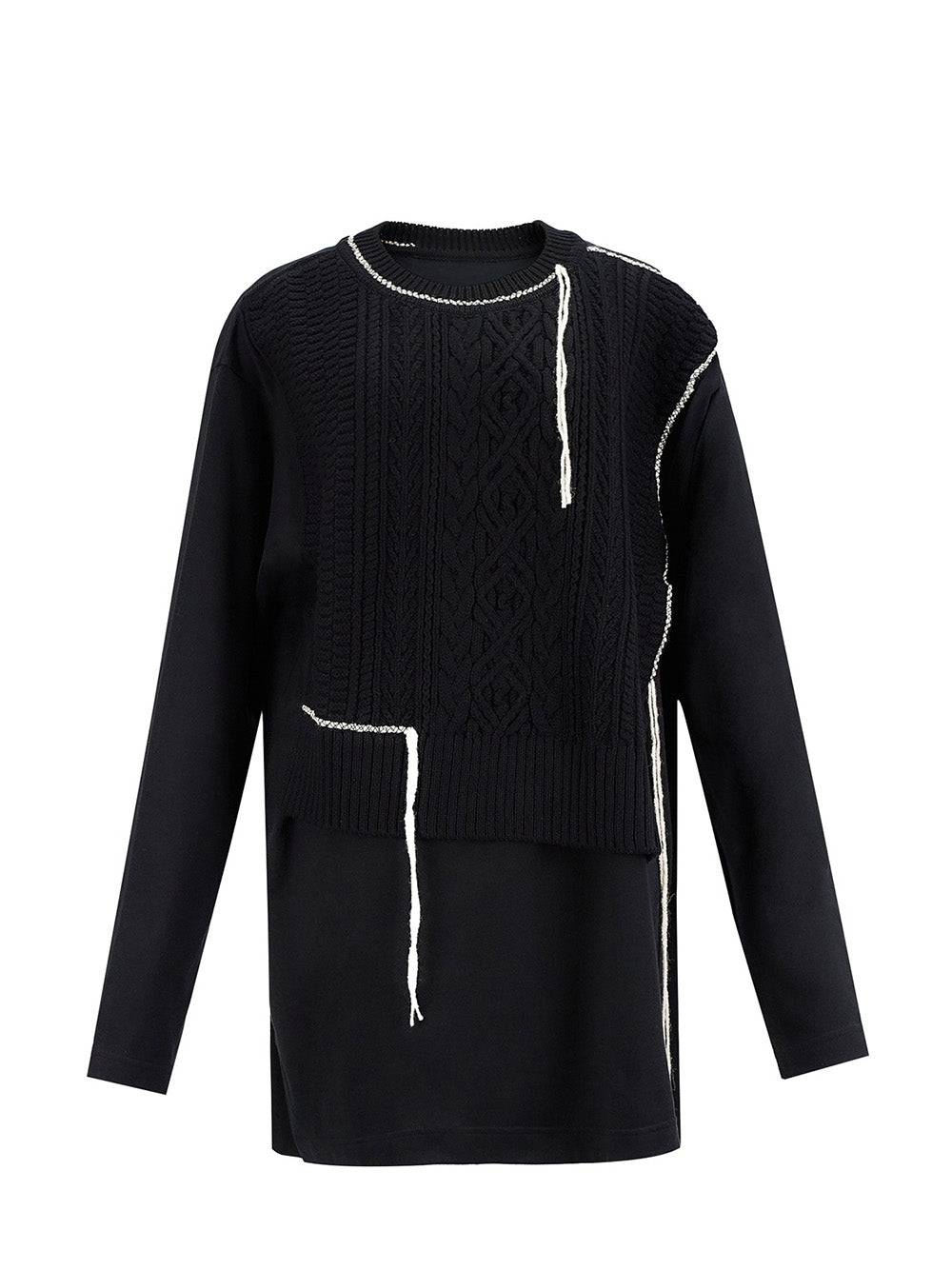    Ys-40-2-Cotton-Jersey-Aran-Knit-Long-Sweater-Black-1