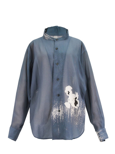 Ys-Blurred-Pansy-Print-Open-Collar-Shirt-Gray-1