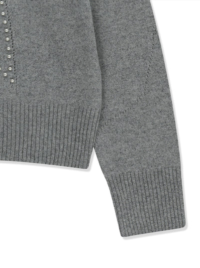 Pearl Embellished Pointelle Grey