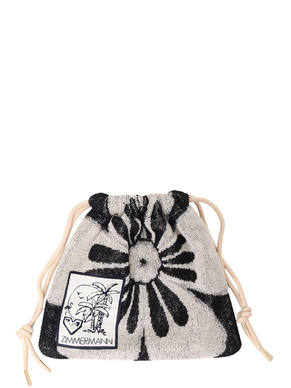 Towelling Drawstring Pouch (Black/Cream)