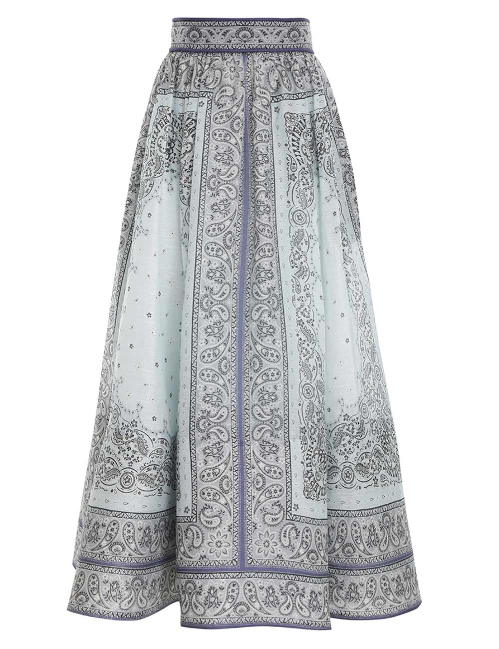 Zimmermann-Matchmaker-Gathered-Midi-Skirt-Blue-Bandana