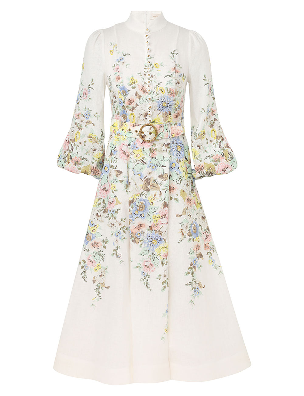 Matchmaker Buttoned Midi Dress (Cream/Blue Floral)