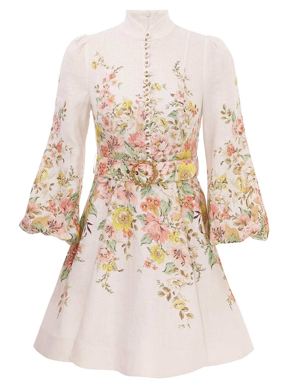 Matchmaker Buttoned Mini Dress (Ivory/Coral Floral)
