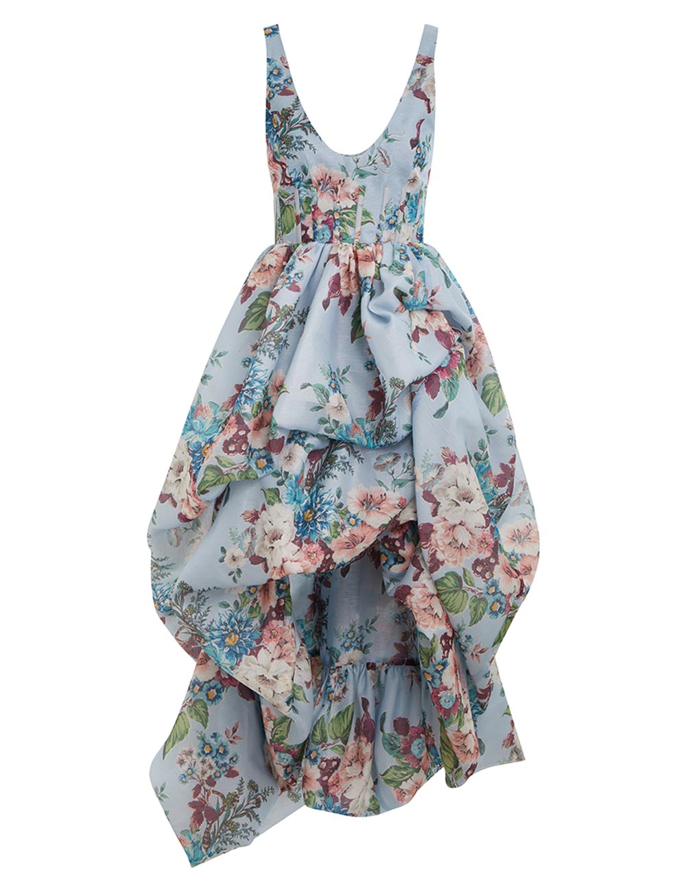 Matchmaker Drape Midi Dress (Blue Barkcloth Print)