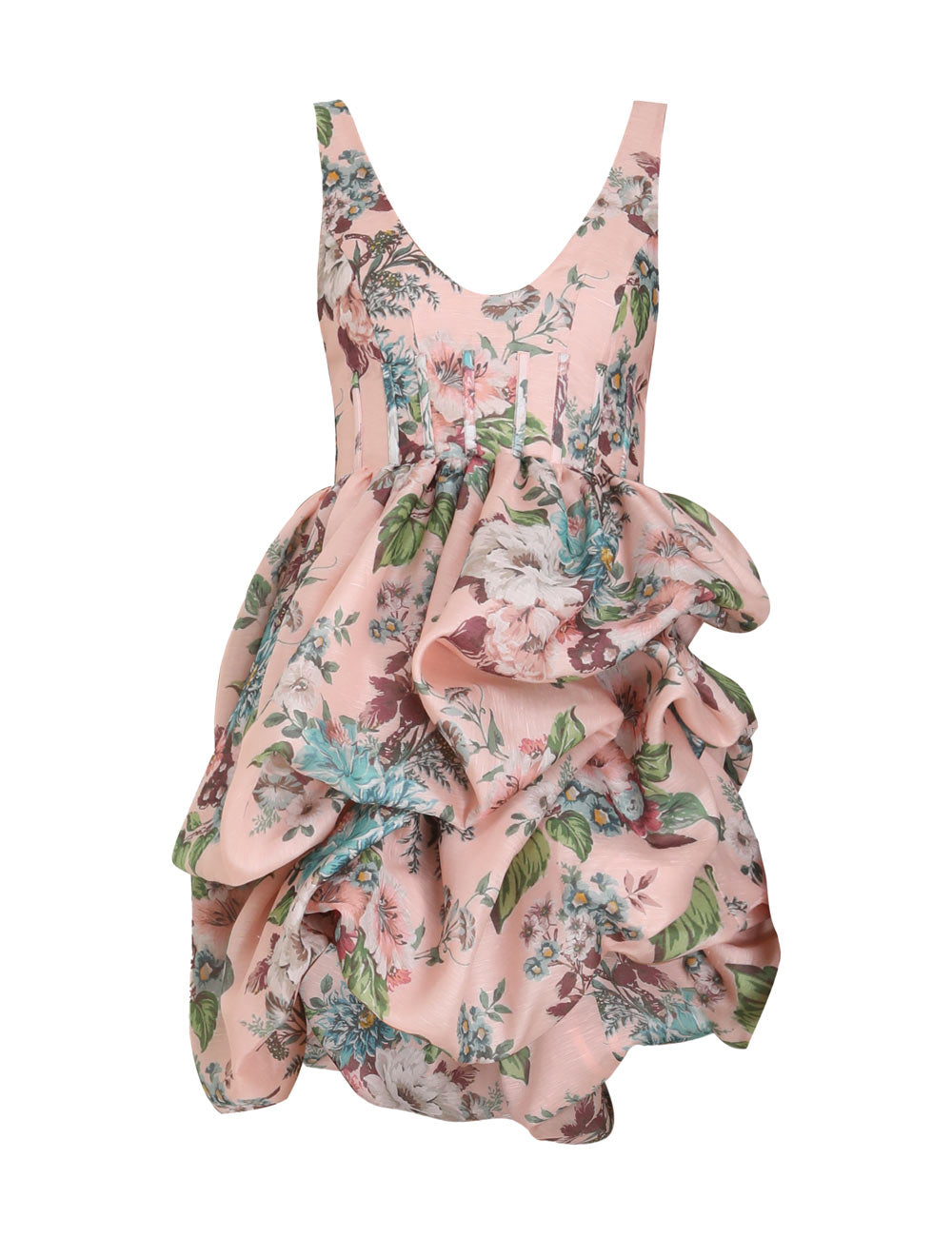 Matchmaker Drape Mini Dress (Pink Barkcloth Print)