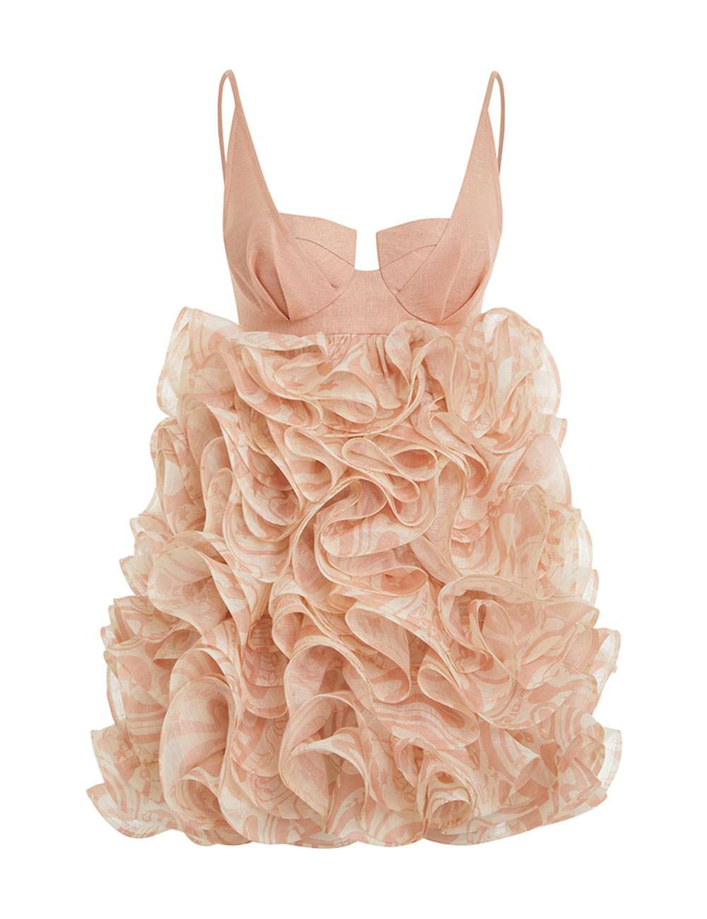 Matchmaker Ruffle Mini Dress Pink/Cream Abstract Musical