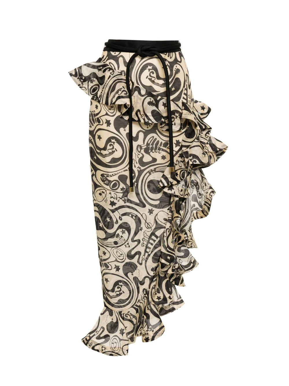 Matchmaker Waterfall Skirt (Black/Tea Abstract Musical)