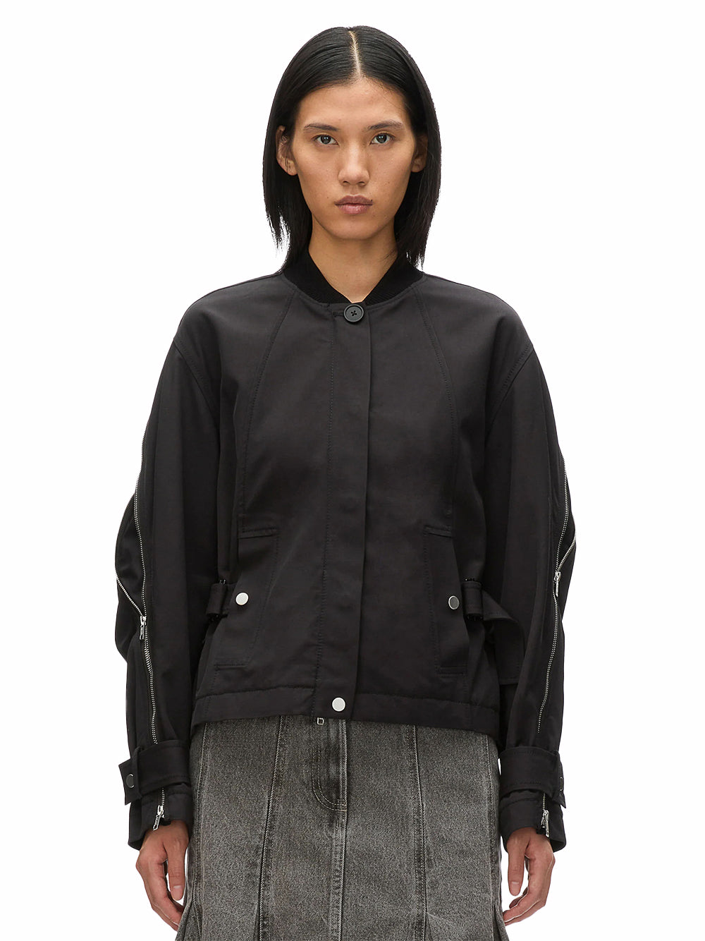 Zip Cocoon Back Bomber Jacket (Black)