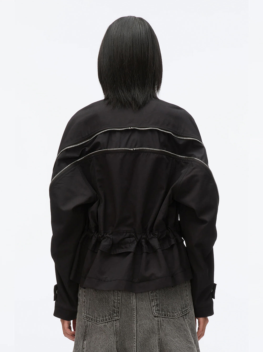 Zip Cocoon Back Bomber Jacket (Black)