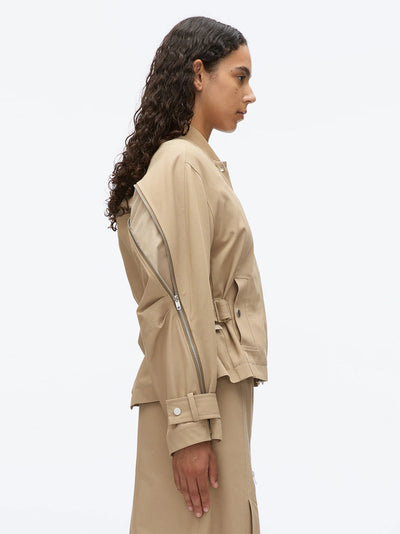 Zip Cocoon Back Bomber Jacket (Khaki)