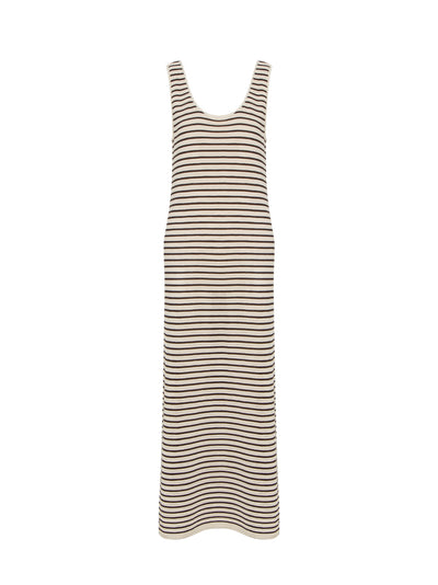 Zoey Stripe Open Knit Maxi Tank Dress (Beige Multi)