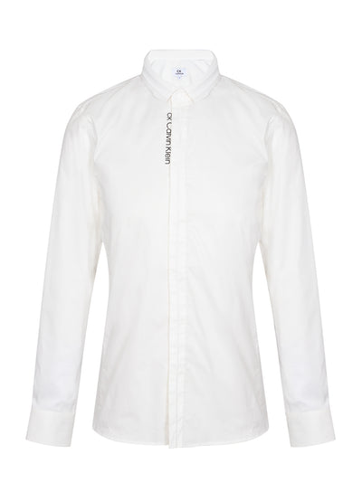 ck Calvin Klein-Eco Cotton Poly Long Sleeve Shirt-d-White-Black-1