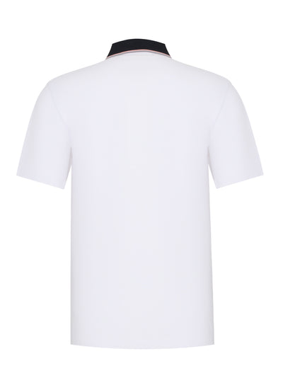 Pique Hidden Placket Short Sleeves Polo Tee (White)