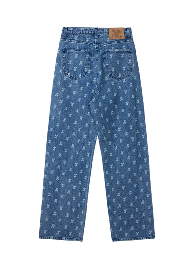 RR Printed Denim Pants Blue