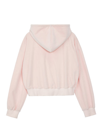 RR Velvet Cropped Hoodie Pink