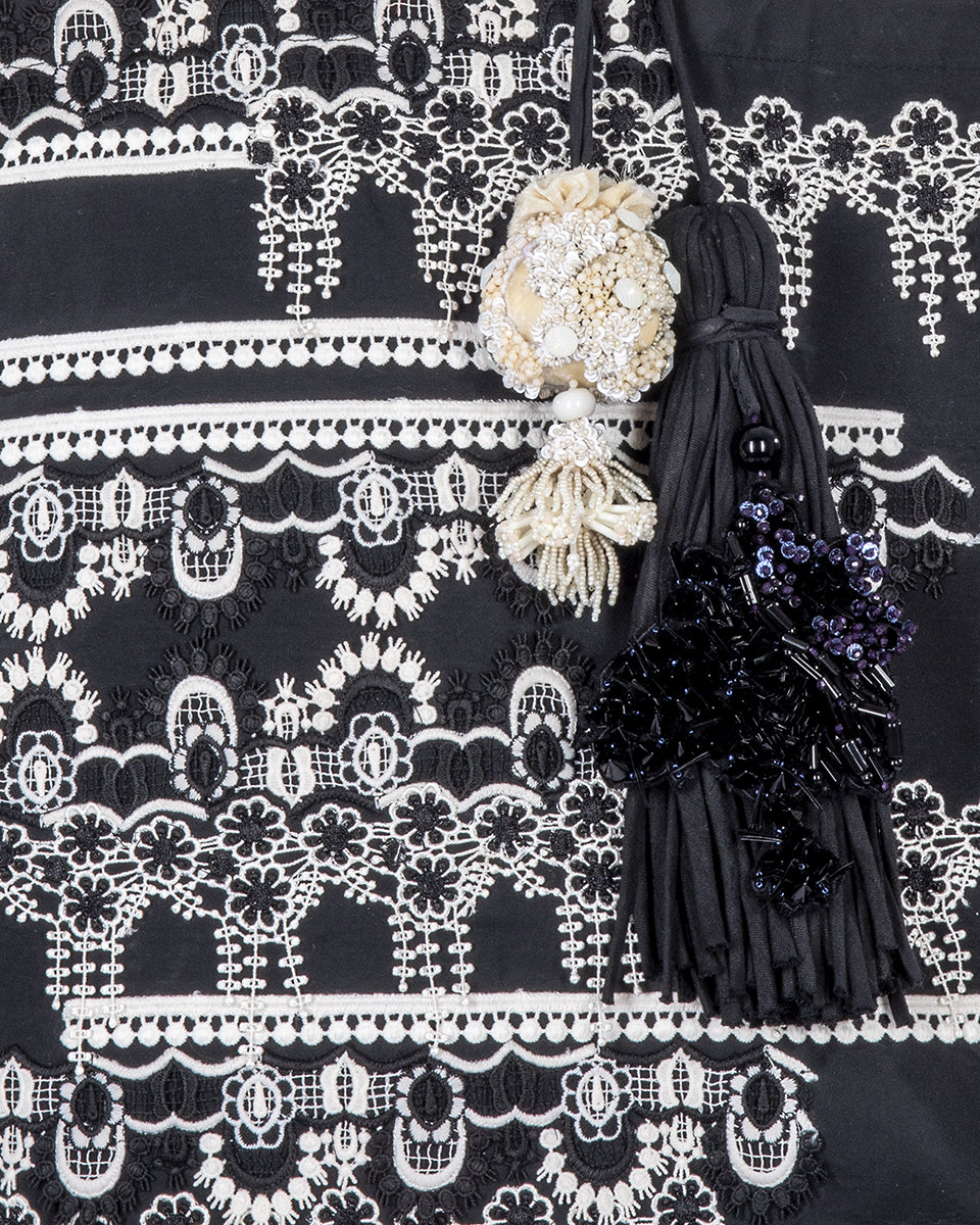 Embellished Tote Bag Black-white