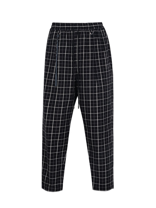  Easy Waist Tapered Trousers (Black Plaids)