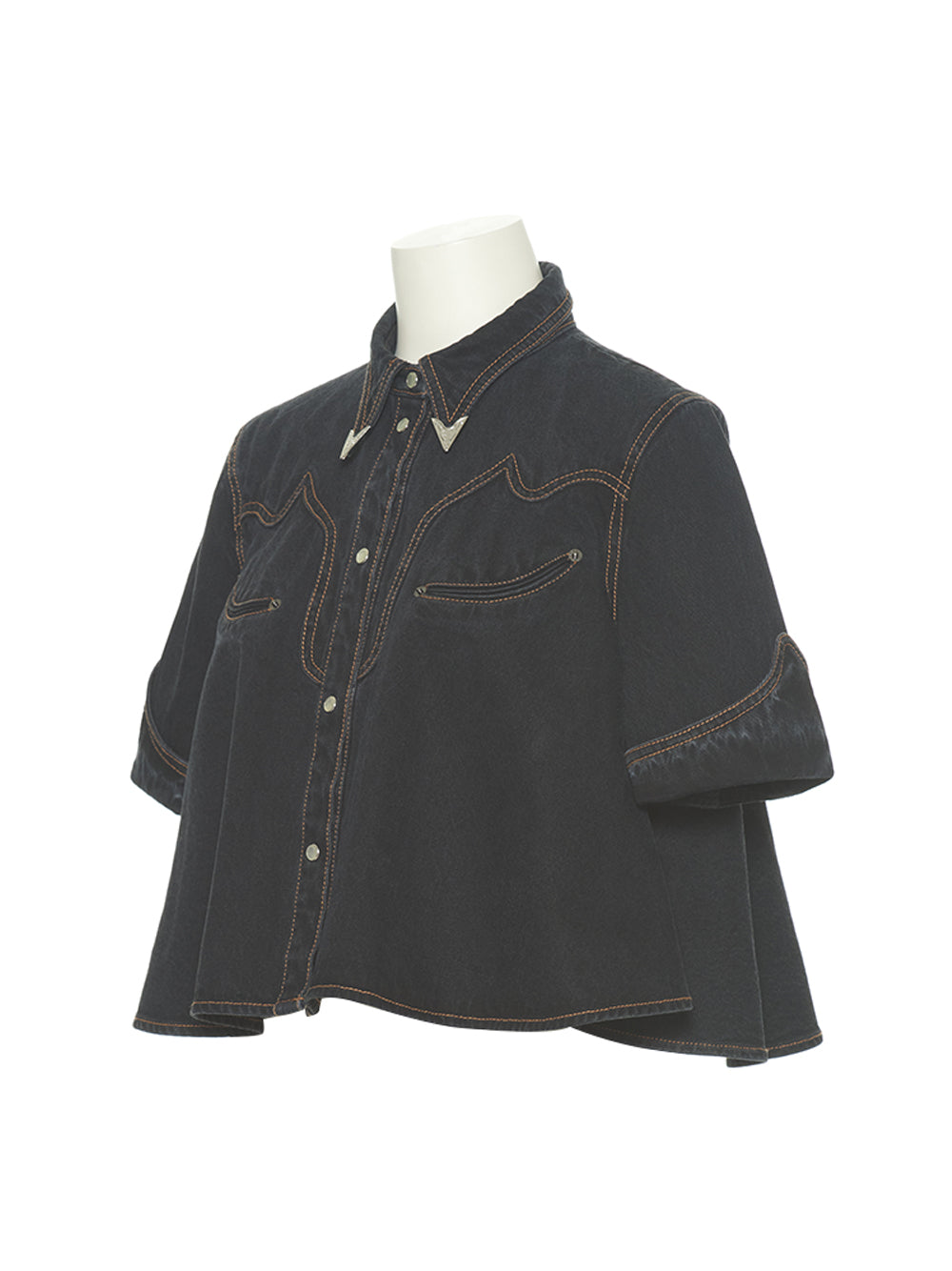 Western Pocket Crop Denim Shirt (Black)