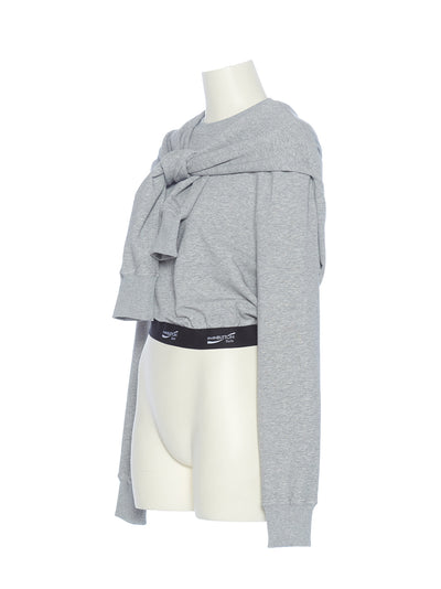 Sleeve Detail Cropped Jersey Top (Grey)