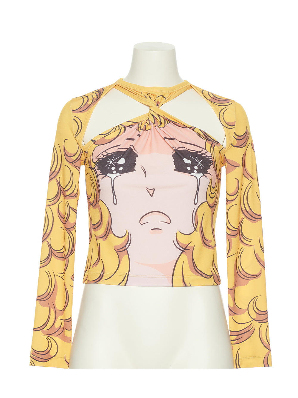 Crying Girl Neck Twisted Jersey Top (Yellow)