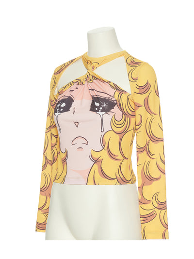 Crying Girl Neck Twisted Jersey Top (Yellow)