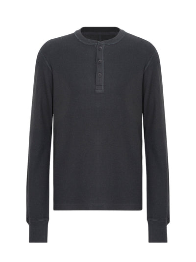 Lightweight Waffle Henley (Black)