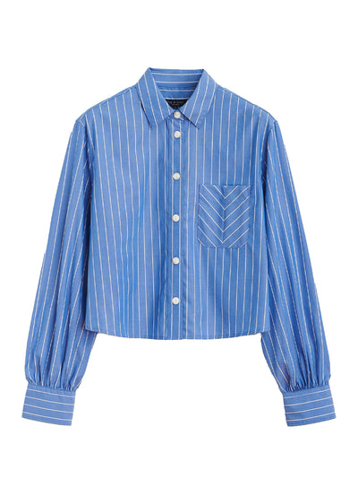 Maxine Stripe Cropped Shirt (Blue Stripe)