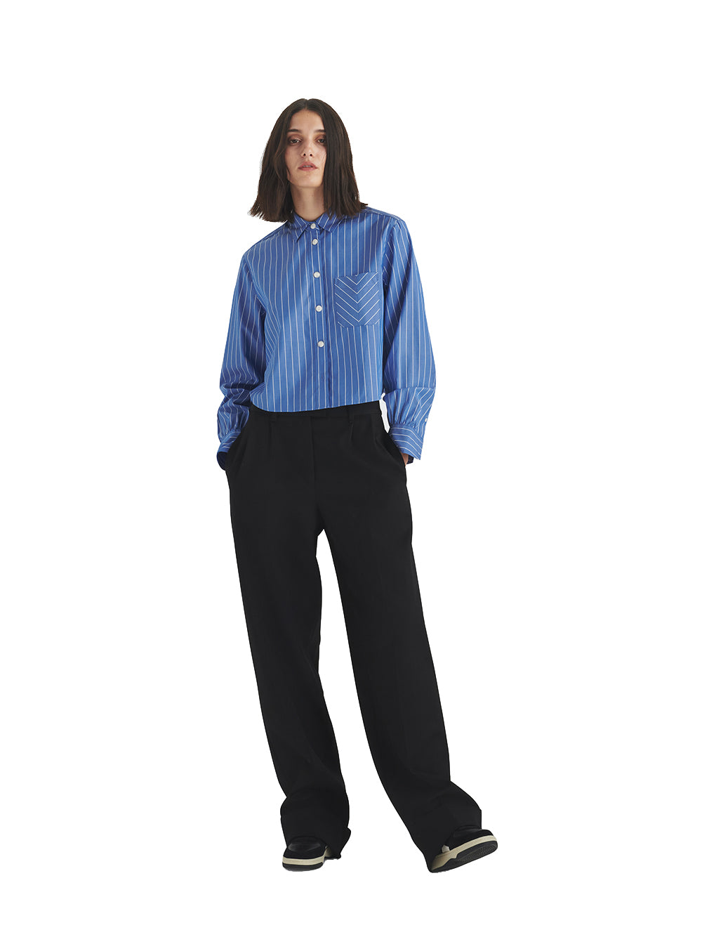 Maxine Stripe Cropped Shirt (Blue Stripe)