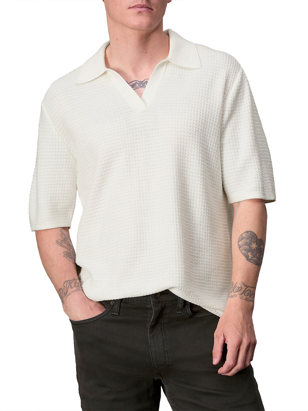 Hayes Short Sleeve Johnny Collar Polo (Ivory)