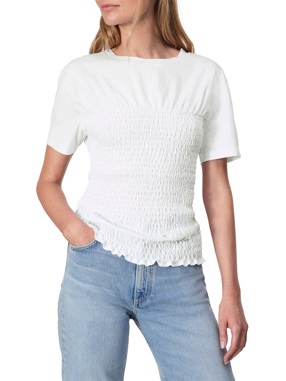 Smocked Cotton Tee (White)