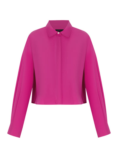 Beatrice Cropped Cotton Poplin Shirt (Bright Pink)