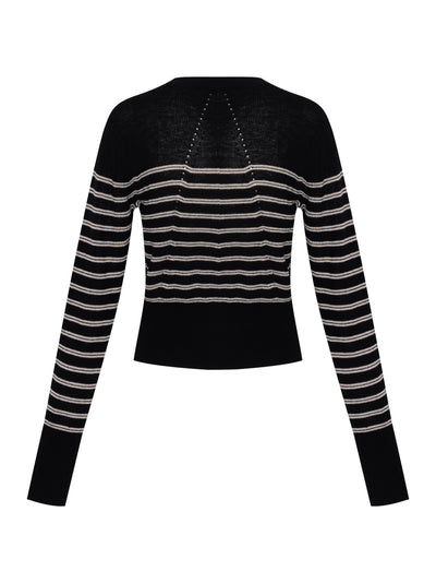 Bree Striped Vee Cardigan (Black Multi)