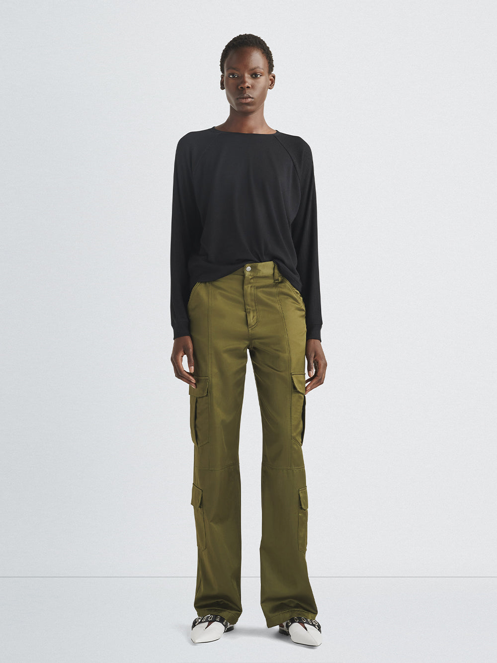 Cailyn Japanese Satin Cargo Pant (Army Green)