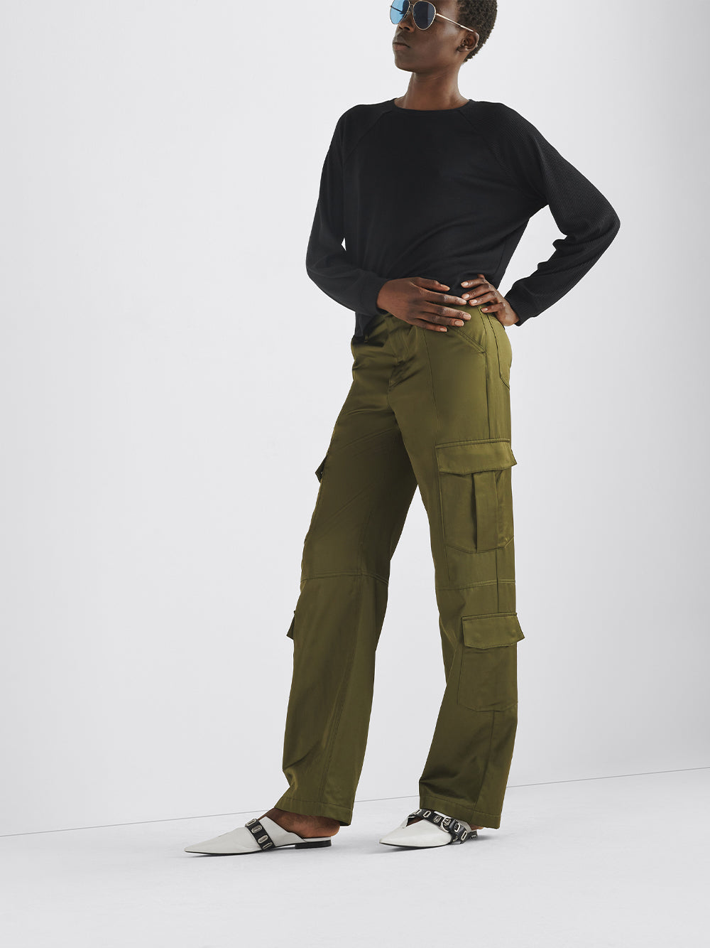 Cailyn Japanese Satin Cargo Pant (Army Green)